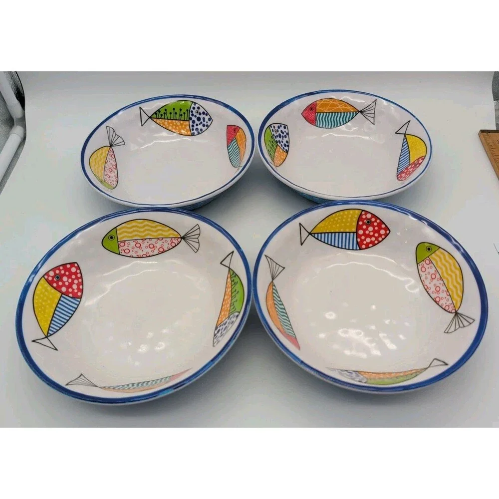Melamine Bowls Set of 4 Fish  Ocean Coastal Beach Camper RV Tropical Summer